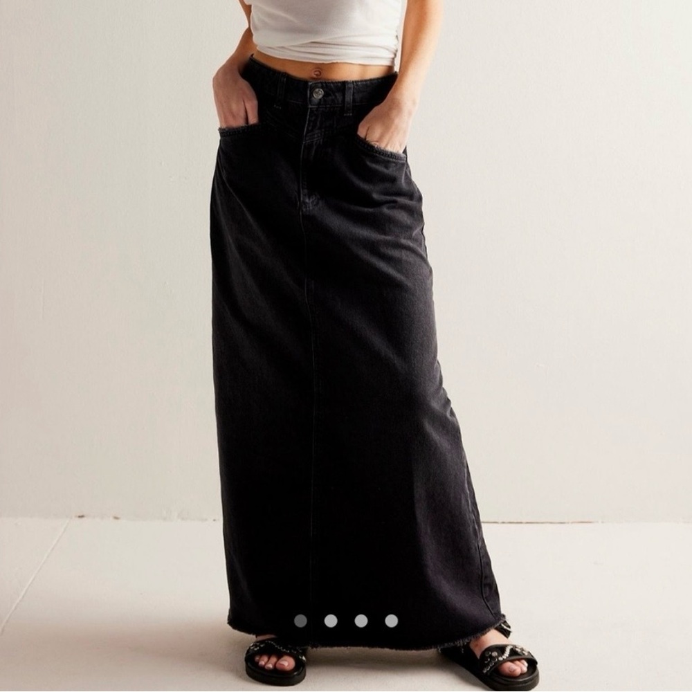 Free People Come As You Are Black Denim Maxi Skirt
